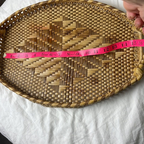 Vintage Woven Raffia Rattan Geo Holiday Handle Serving Home Decor 11 x 16 Tray - Picture 10 of 15